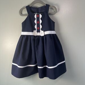 Bonnie Jean Navy Blue Sleeveless Dress w red buttons + white accents, girls 3T‎